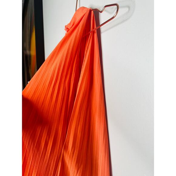 TOME COLLECTIVE Burnt Orange Accordion Pleated Mock Neck Midi Dress Size Small - Picture 9 of 9